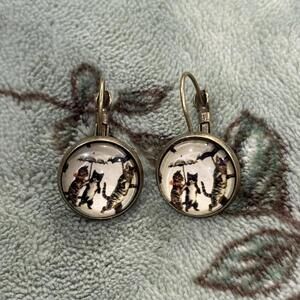 Cat and Umbrella Dangle Earrings